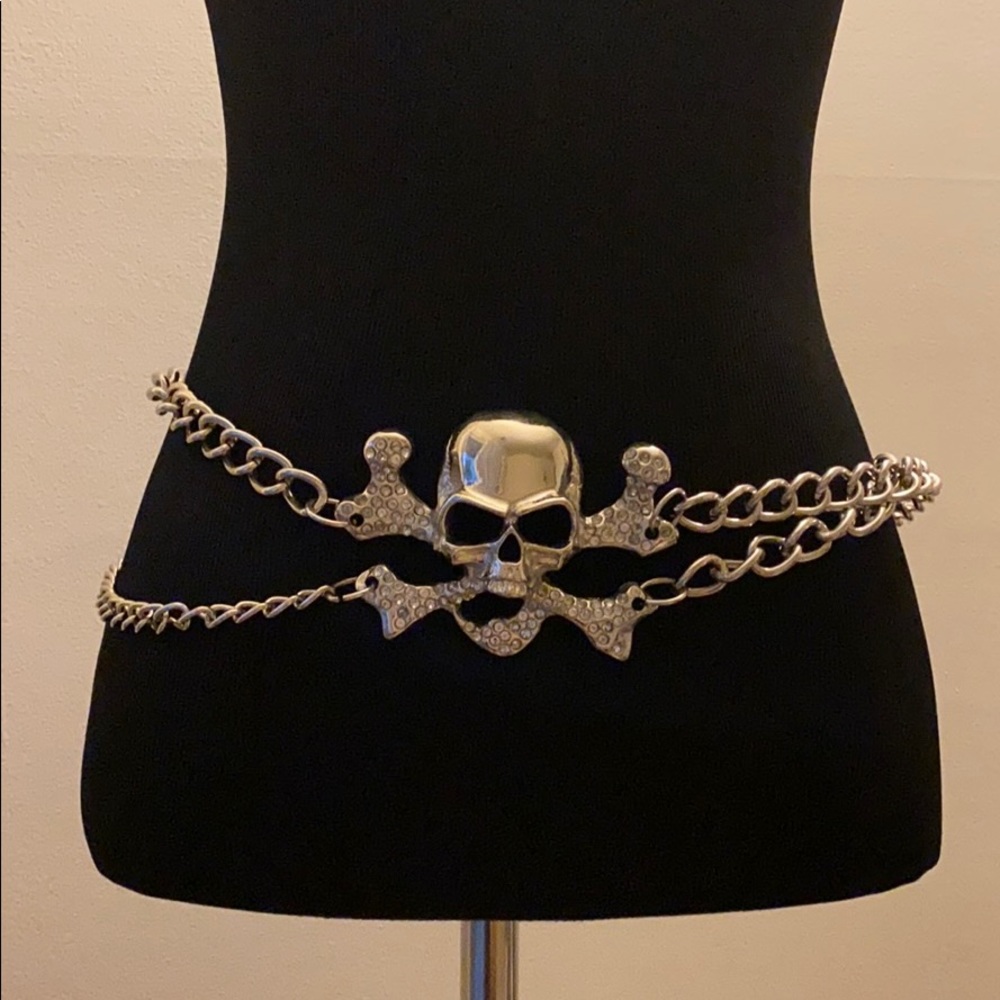 Rhinestone skull chain belt